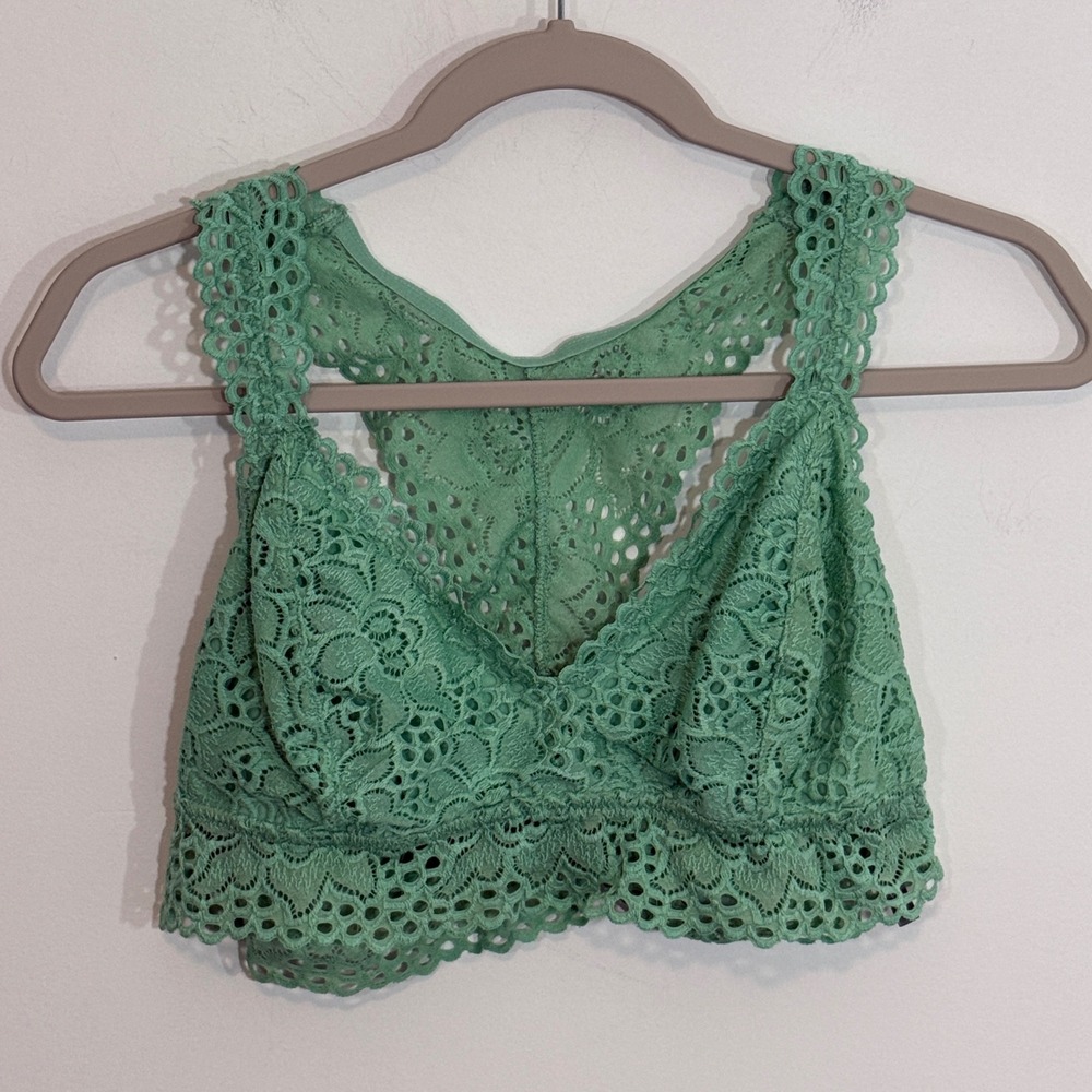 Aerie Womens Bralette XL Green Lace Racerback Boho Romantic Lingerie